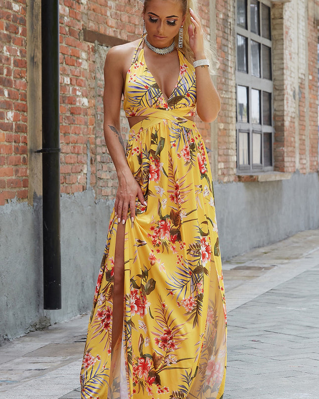 Halter Neck Split Dress 