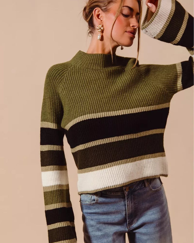 SO ME Multi Color Striped Mock Neck Sweater