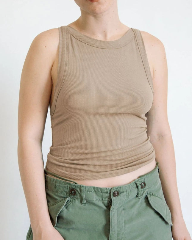 Asymmetrical Back Ribbed Crop Tank Top 