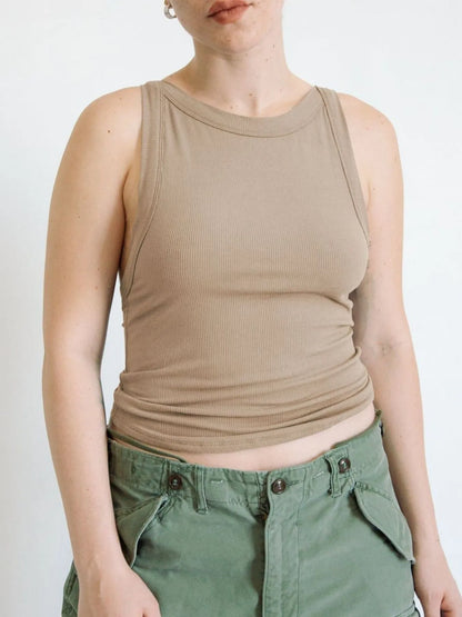 Asymmetrical Back Ribbed Crop Tank Top 