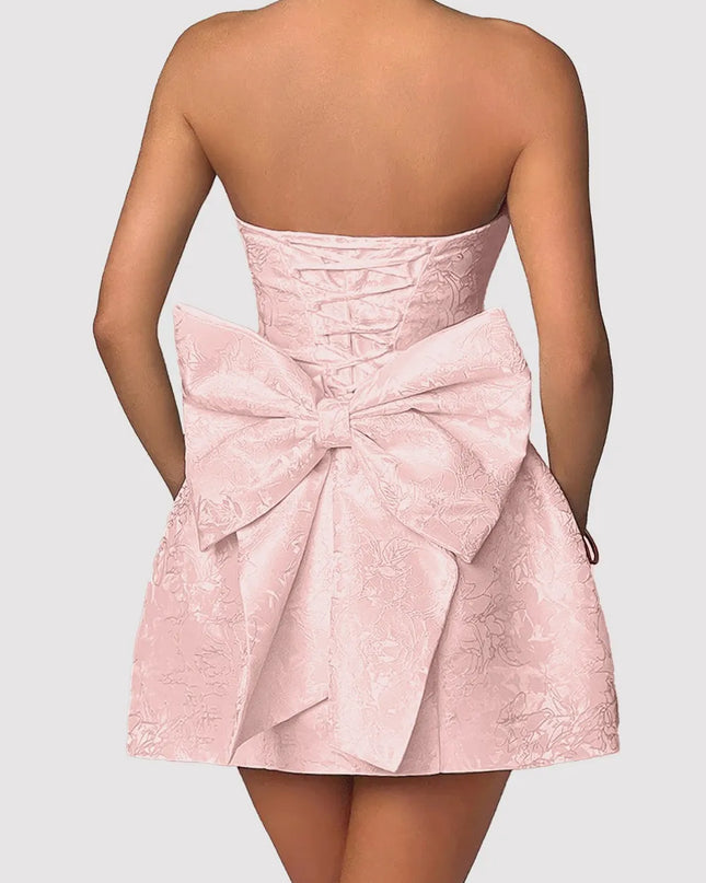 Lace-Up Sleeveless Satin Mini Dress with Bow