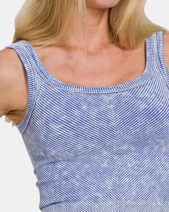 Zenana Washed Ribbed Scoop Neck Wide Strap Tank