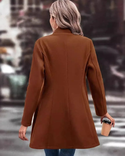 Collared Neck Long Sleeve Longline Coat