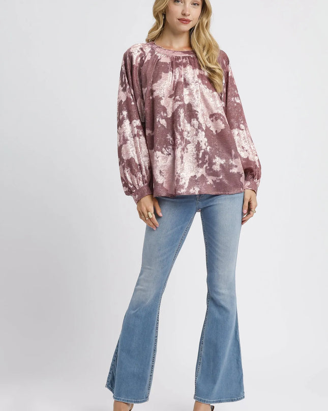 Umgee Metallic Fabric Blouse with Balloon Sleeves