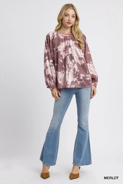 Umgee Metallic Fabric Blouse with Balloon Sleeves
