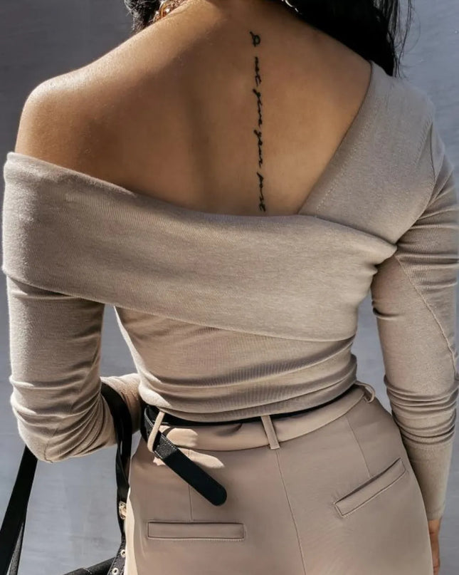 Asymmetrical Single Shoulder Long Sleeve T-Shirt