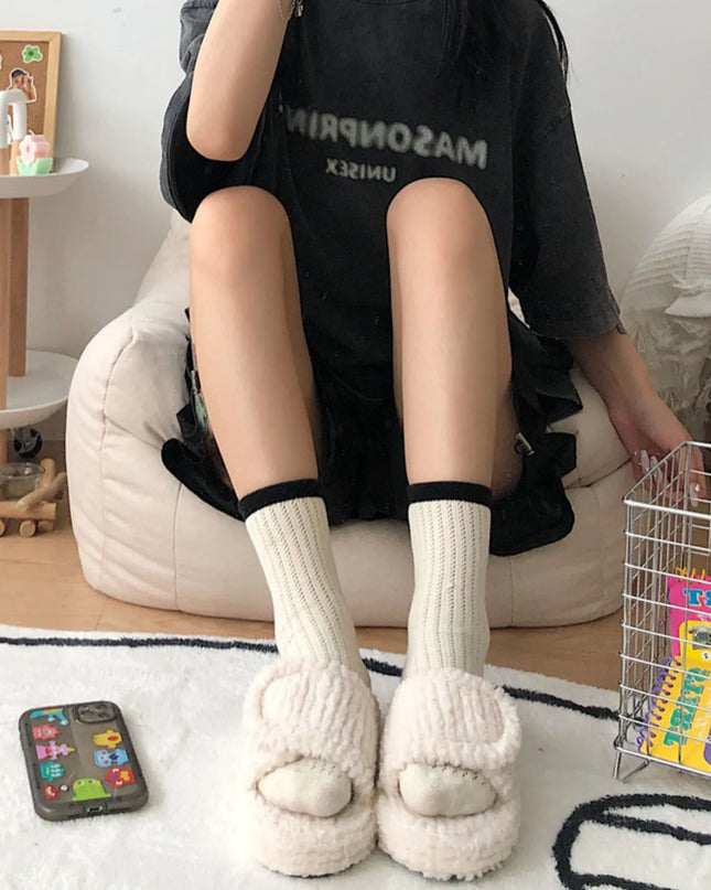 Cozy Fuzzy Open Toe Slippers White