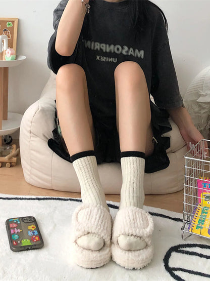 Cozy Fuzzy Open Toe Slippers White