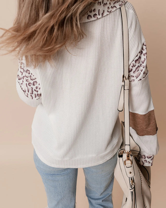 Game Day Bow Embroidered Leopard Color Block Patchwork Top