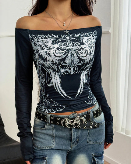 Off-Shoulder Long Sleeve T-Shirt
