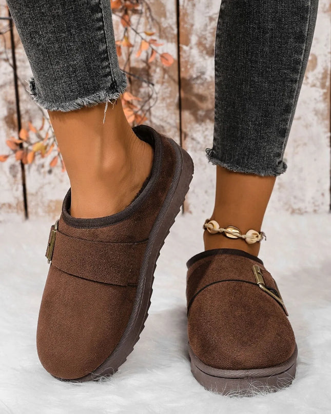 Cozy Buckle Suede Winter Slippers