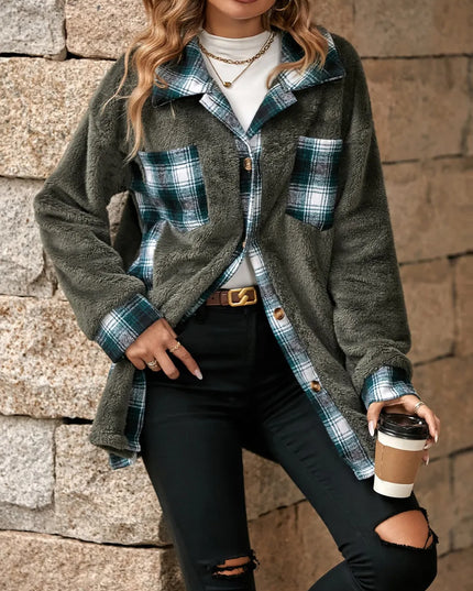 Plaid Contrast Dropped Shoulder Coat