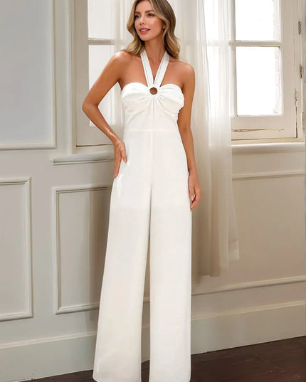 Halter Neck Wide Leg Jumpsuit White