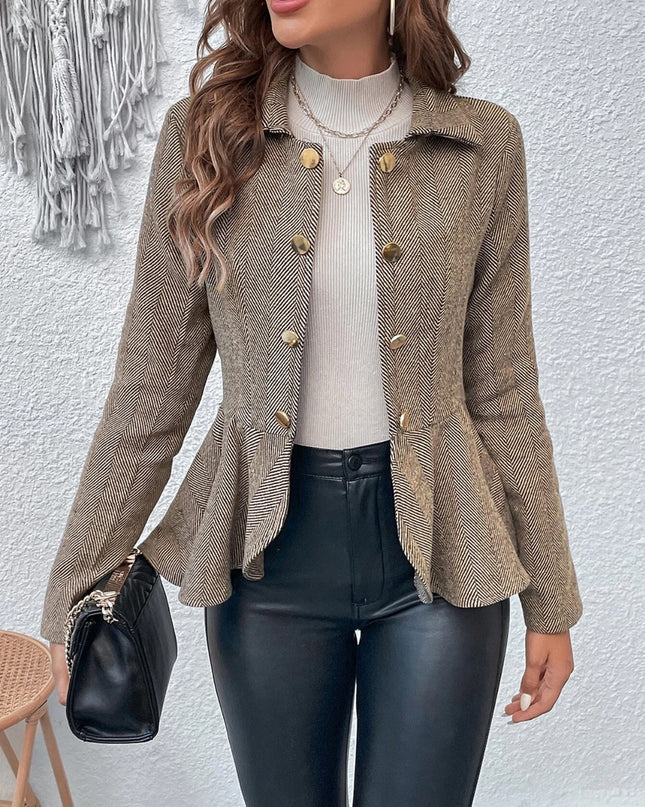Ruffle Hem Collared Blazer Khaki