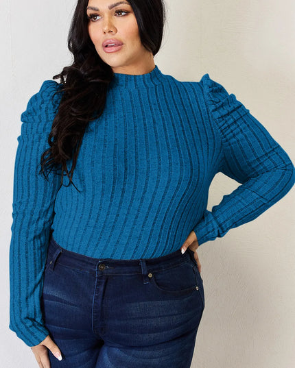 Basic Bae Full Size Ribbed Mock Neck Puff Sleeve T-Shirt