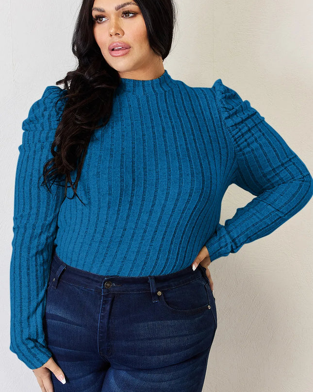 Basic Bae Full Size Ribbed Mock Neck Puff Sleeve T-Shirt