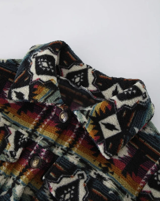 Geometric Dropped Shoulder Balloon Sleeve Outerwear