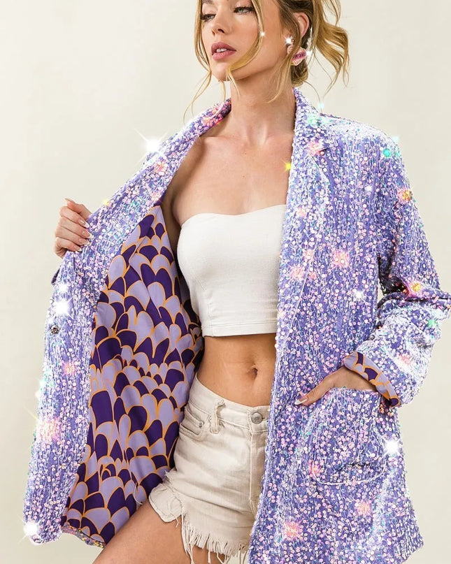 BiBi Velvet Sequins Patch Pockets Single Blazer