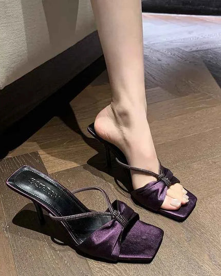 Rhinestone Mid Heel Sandals