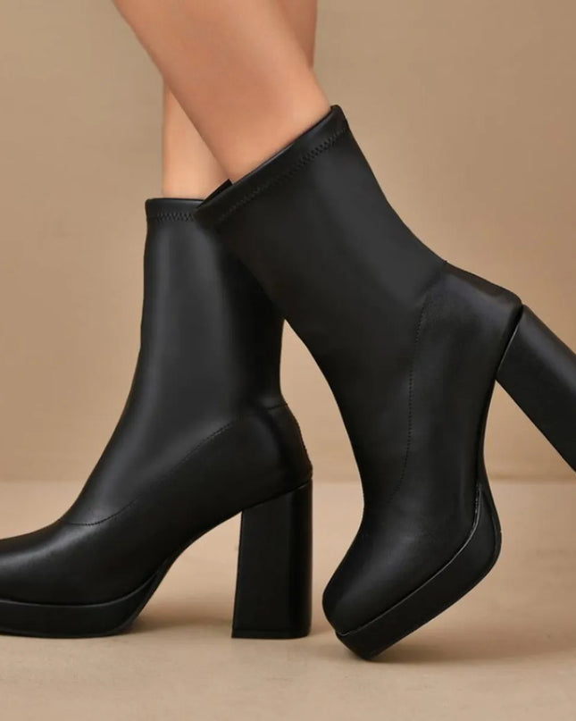 Round Toe Block Heels Boots
