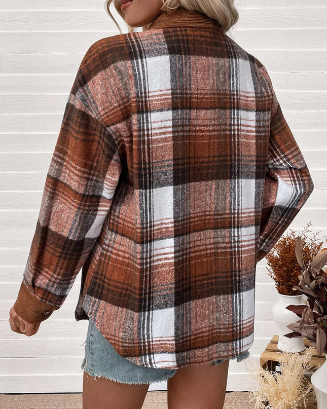 Plaid Button-Up Shacket with Chest Pockets