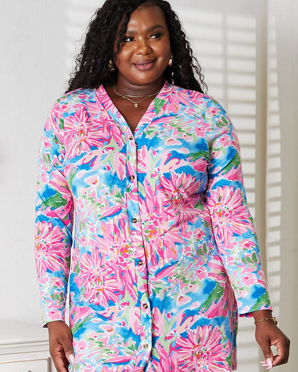 Double Take Floral Open Front Long Sleeve Cardigan