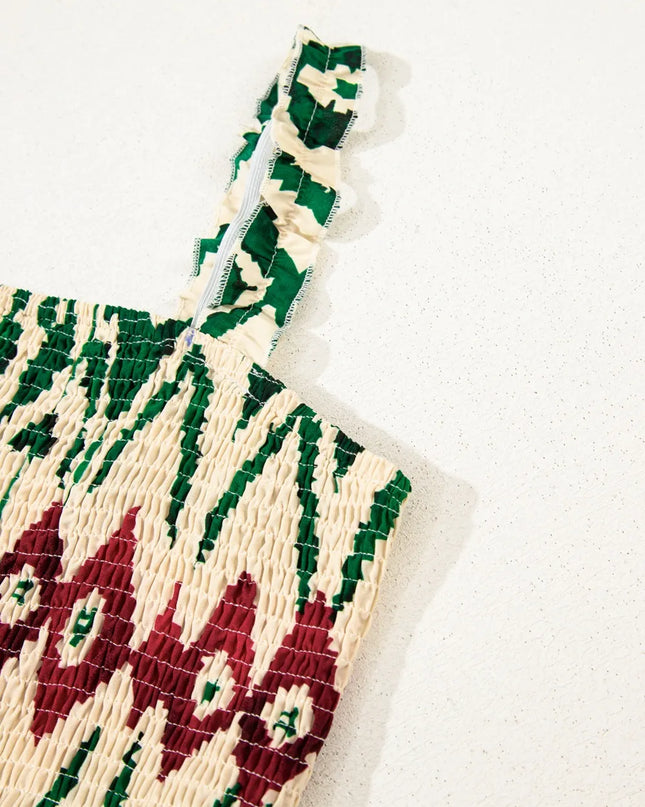 Western Aztec Shirred A-line Sleeveless Maxi Dress