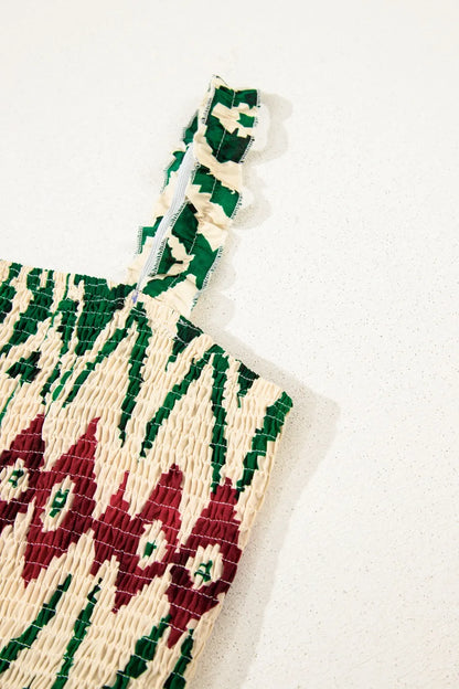 Western Aztec Shirred A-line Sleeveless Maxi Dress