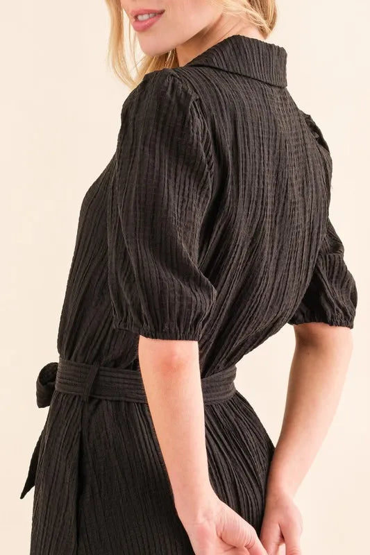 And The Why Waffle Textured Ribbon Waist Midi Dress