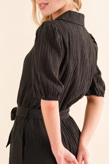 And The Why Waffle Textured Ribbon Waist Midi Dress