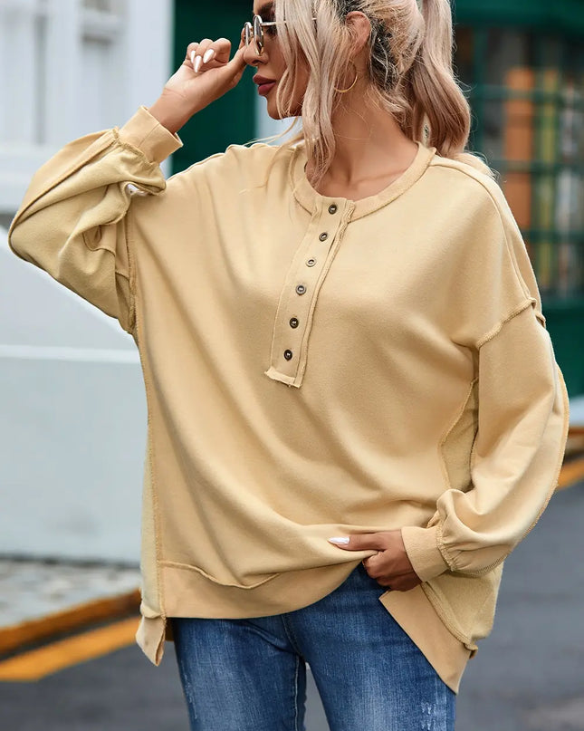Buttoned Dropped Shoulder Sweatshirt