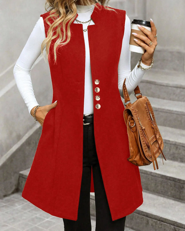 Button Up Longline Vest Coat Red