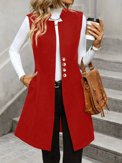 Button Up Longline Vest Coat Red