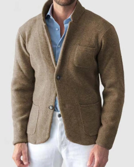 Men's Plus Size Stand Collar Long Sleeve Blazer Camel