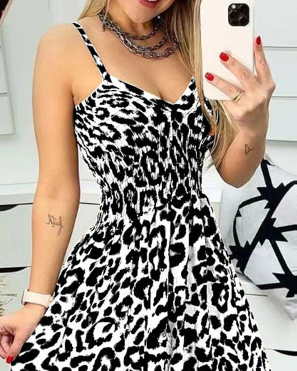Full Size Leopard Print Spaghetti Strap Maxi Dress Plus Size 