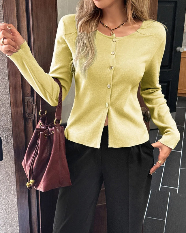 Button-Up Long Sleeve Knit Cardigan