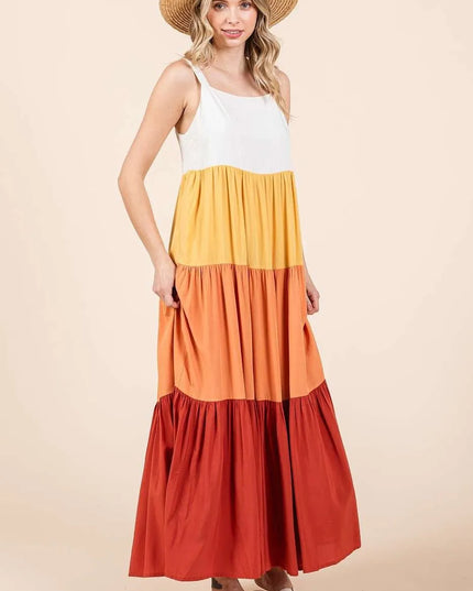 Mittoshop Color Block Tiered Pull-On Maxi Dress