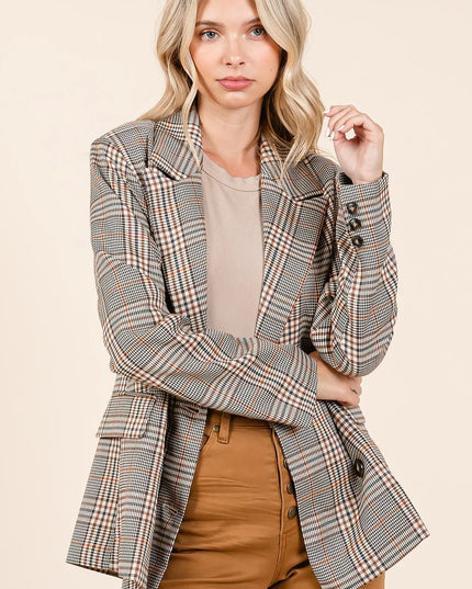 Mittoshop Plaid Double Breasted Relaxed Fit Blazer