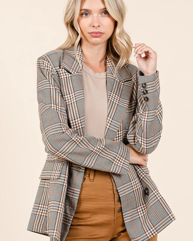 Mittoshop Plaid Double Breasted Relaxed Fit Blazer