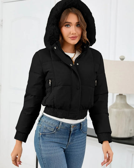 Pocketed Long Sleeve Cropped Hooded Winter Coat