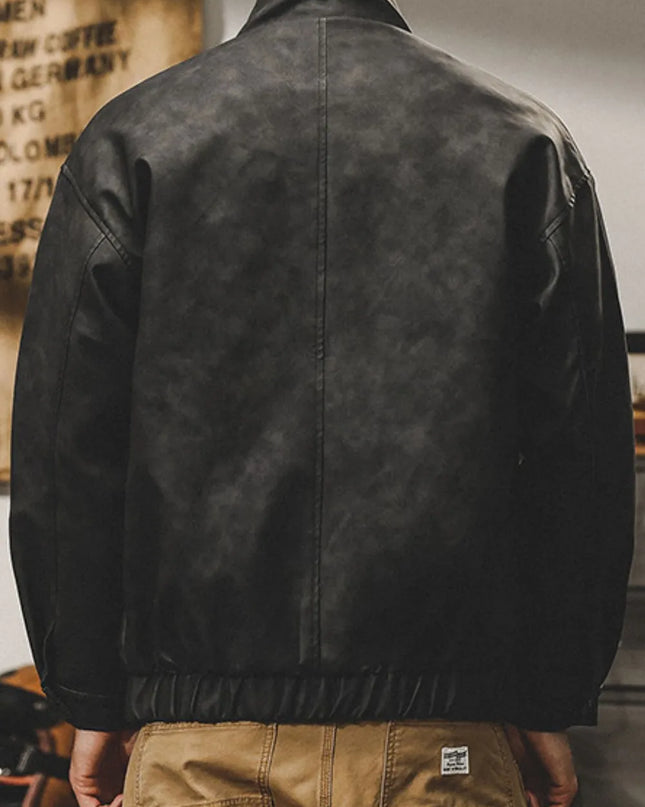 Men's Plus Size Zip Up Stand Collar Biker Jacket