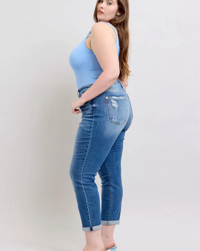 Judy Blue Full Size Button Fly Distressed Jeans with Pockets Plus Size