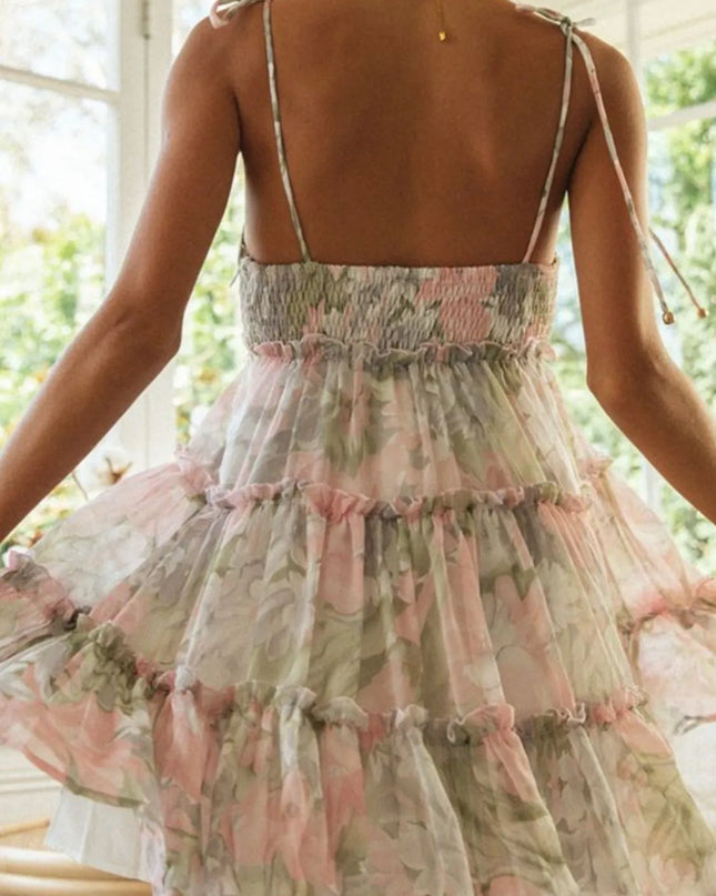 Frill Printed Square Neck Mini Cami Dress