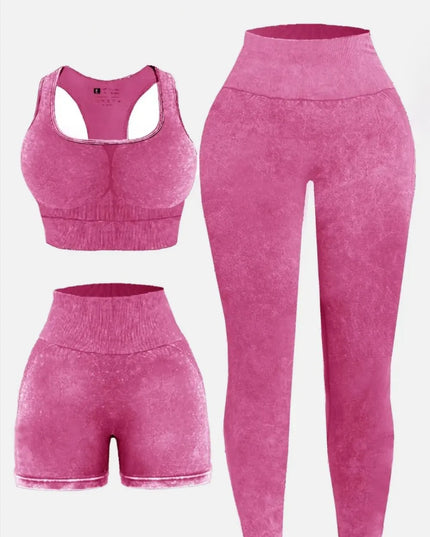 3 Piece Washed Square Neck Wide Strap Active Set 