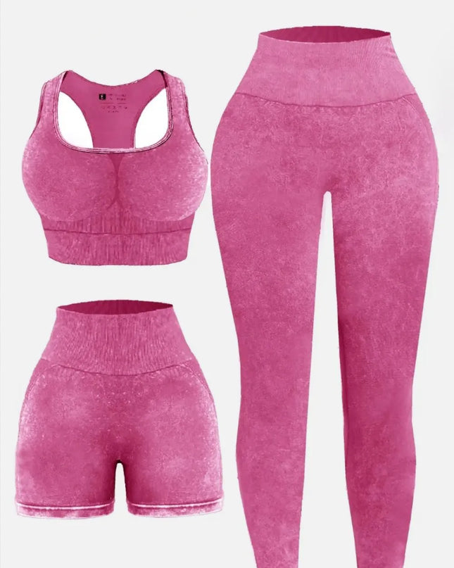 3 Piece Washed Square Neck Wide Strap Active Set 