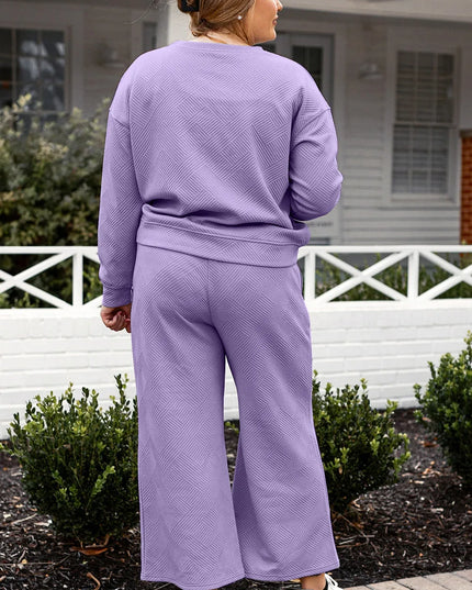 Double Take Full Size Textured Long Sleeve Top and Drawstring Pants Set