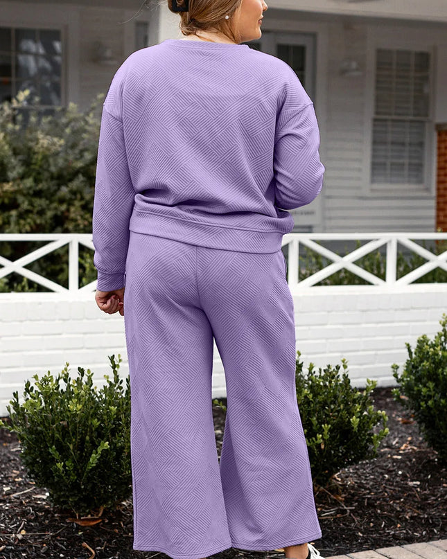 Double Take Full Size Textured Long Sleeve Top and Drawstring Pants Set