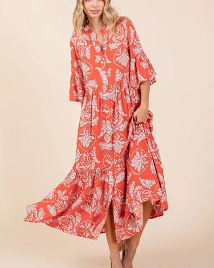 Mittoshop Abstract Leaf Print Tiered Ruffle Dress