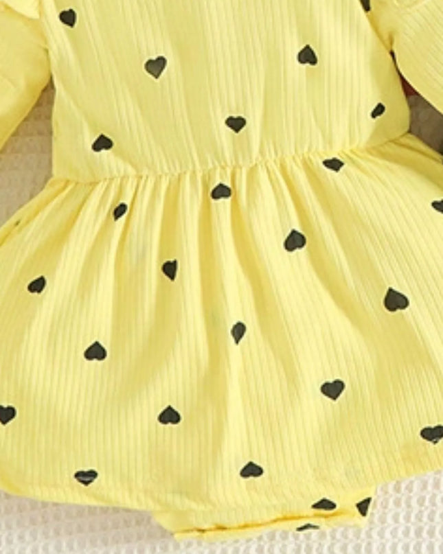 Children's Heart Print Dress & Headband Set