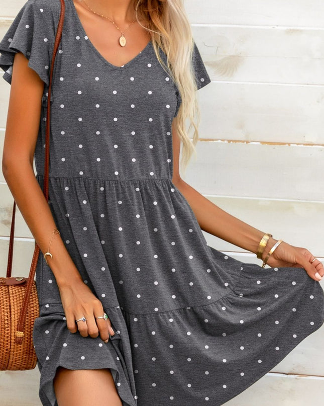 Polka Dot V-Neck Flutter Sleeve Mini Dress